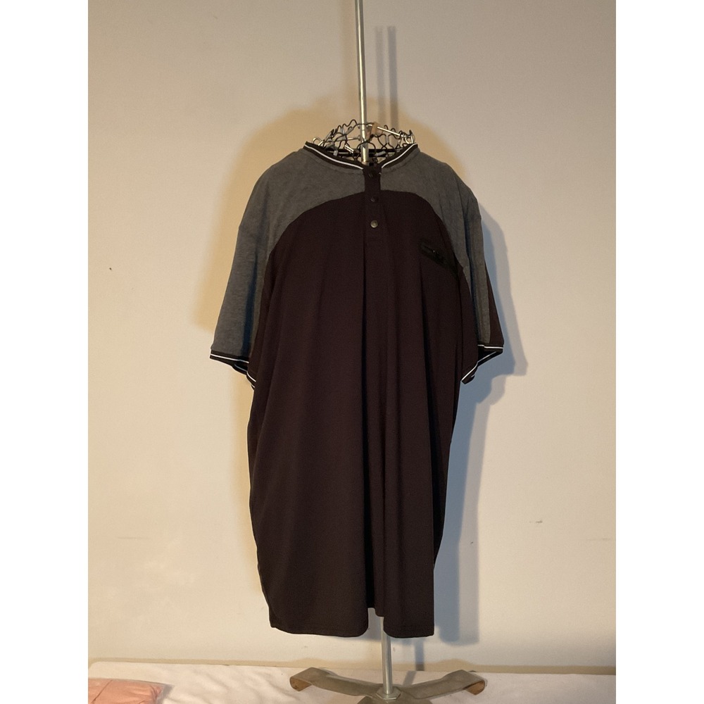 Fried Denim Mens 3XL Henley Shirt Black‎ Gray Colorblock Zip Pocket Short Sleeve